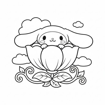 Cinnamoroll i en gigantisk blomma