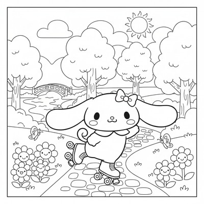 Cinnamoroll på rullskridskor i parken