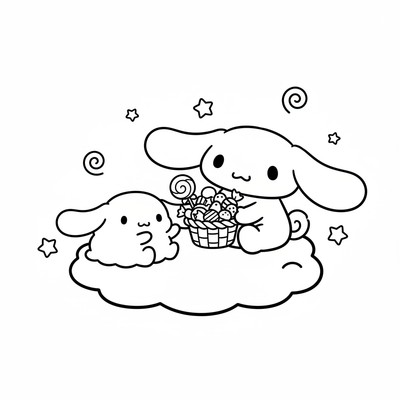 Cinnamoroll som delar godis med en vän