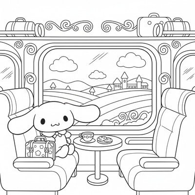 Cinnamoroll i tågvagn på resa