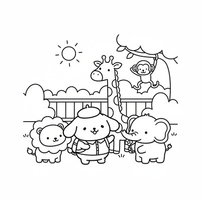 Pompompurin på zoo som tittar på djur