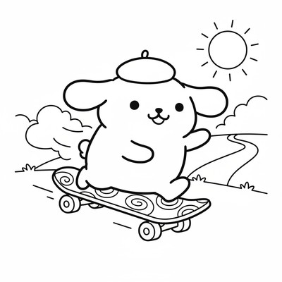 Pompompurin som åker skateboard