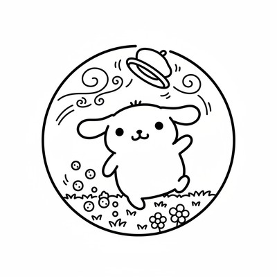 Pompompurin som tappar hatten i vinden