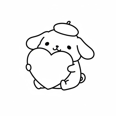 Pompompurin som håller ett jättestort hjärta