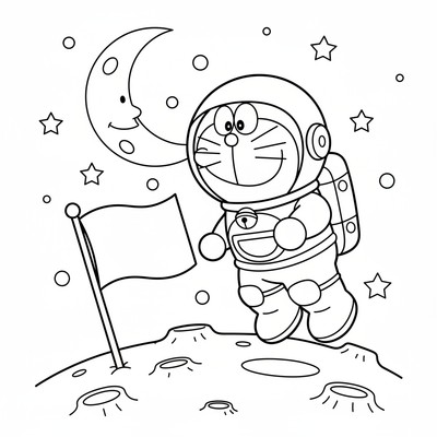 Doraemon i rymddräkt på månen