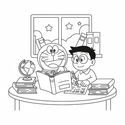 Doraemon som hjälper till med läxor