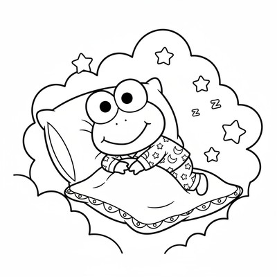 Keroppi i pyjamas på kudde