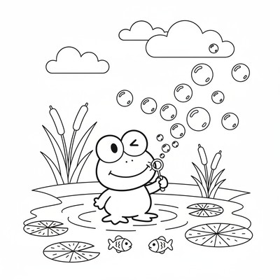 Keroppi som blåser bubblor i dammen