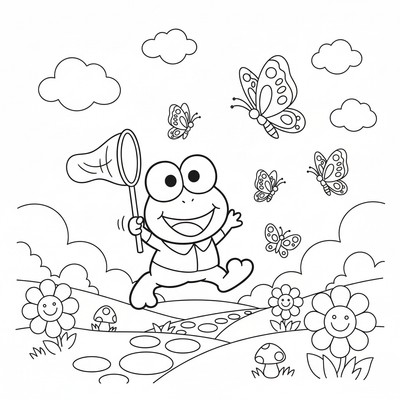Keroppi som jagar fjärilar