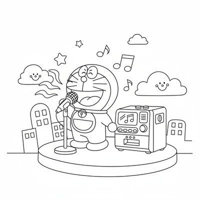 Doraemon som sjunger karaoke
