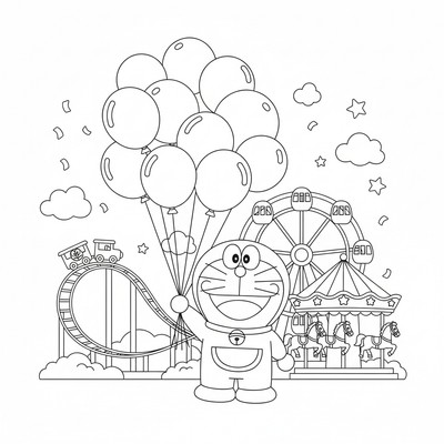Doraemon på tivoli med ballonger