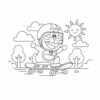 Doraemon som åker skateboard