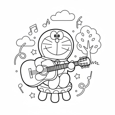 Doraemon som spelar gitarr
