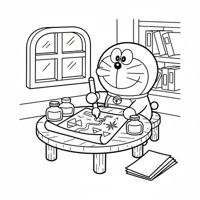 Doraemon som ritar en karta