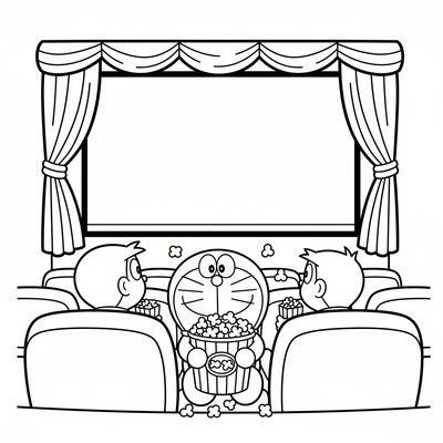 Doraemon på bio med popcorn