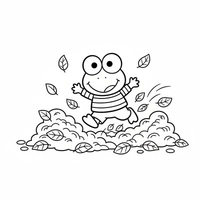 Keroppi som springer genom höstlöv