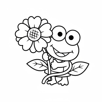 Keroppi som håller i en jättestor blomma