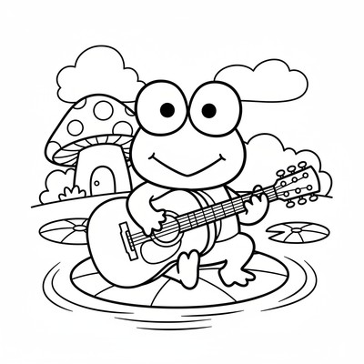 Keroppi som spelar gitarr