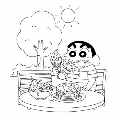 Shin-chan som äter glass för snabbt