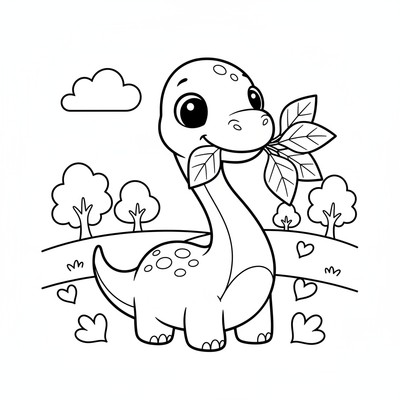 Chibi-diplodocus med löv i munnen