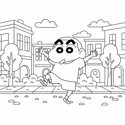 Shin-chan som dansar på gatan