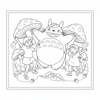 Totoro som dansar med Mei och Satsuki
