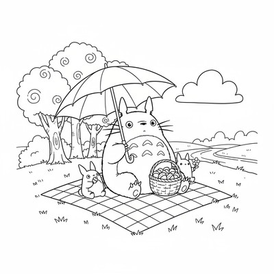 Totoro på picknickfilt