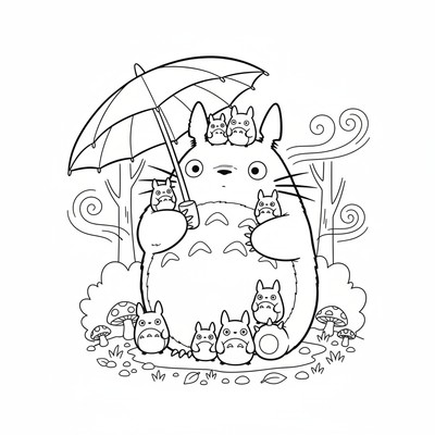 Totoro som kramar små Totoros