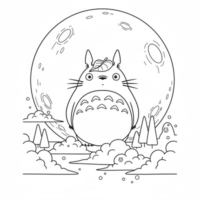 Totoro framför månen i natten
