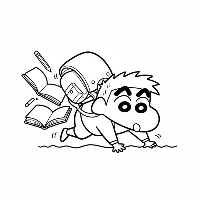 Shin-chan som tappar skolväskan