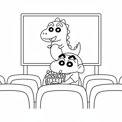 Shin-chan på bio med popcorn