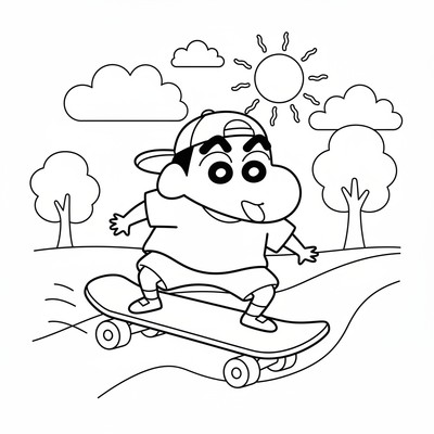 Shin-chan som åker skateboard