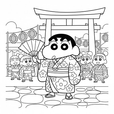 Shin-chan i kimono på festival