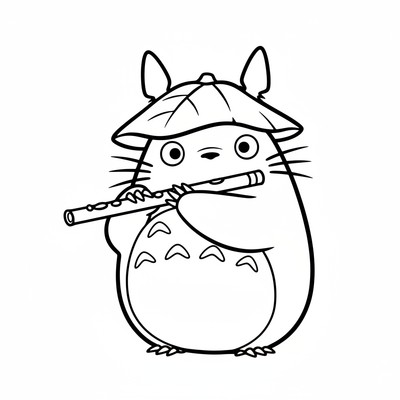 Totoro som spelar flöjt