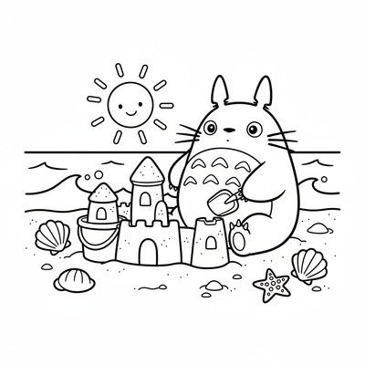 Totoro som bygger sandslott