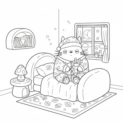 Totoro i pyjamas i sovrum