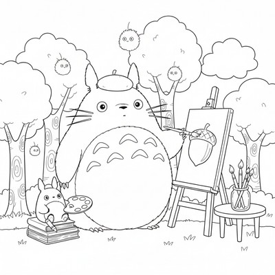 Totoro som målar tavla