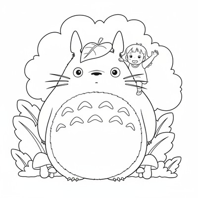 Totoro som bär Mei på axeln