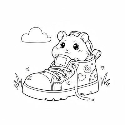 Hamtaro som gömmer sig i en sko