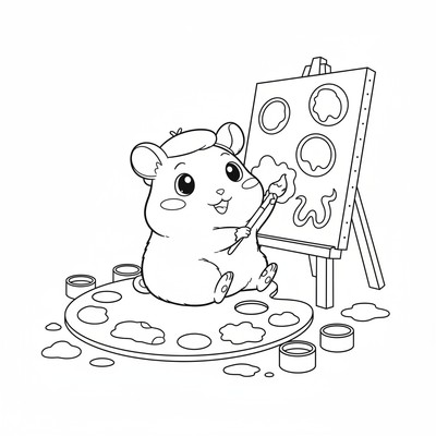 Hamtaro som målar med tassarna