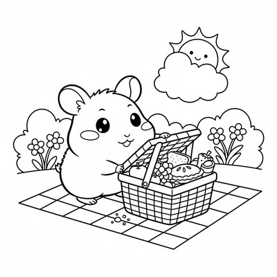 Hamtaro som smyger in i picknickkorg