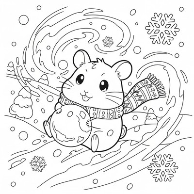 Hamtaro i snöstorm med halsduk