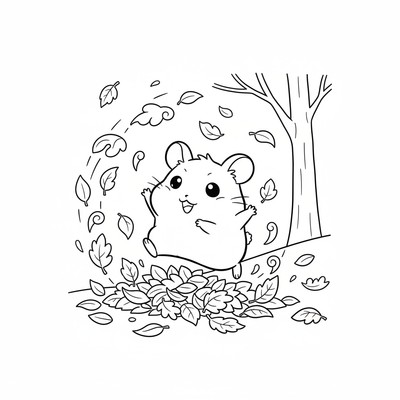 Hamtaro som springer i höstlöv