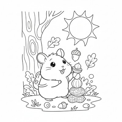 Hamtaro som bygger litet torn av nötter
