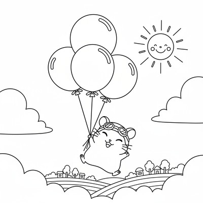Hamtaro som flyger med ballonger