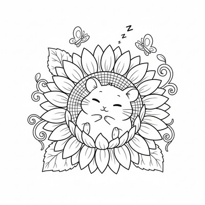 Hamtaro som sover i en blomma