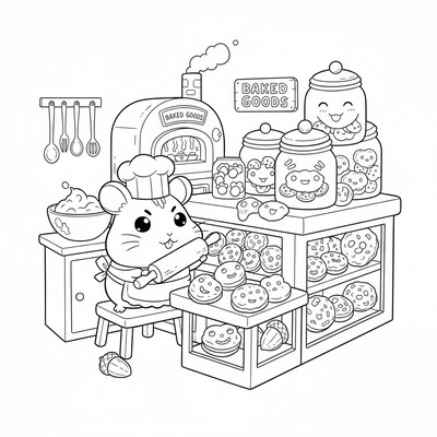 Hamtaro i köket bland kakor