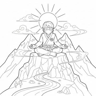 Ninjago Lloyd som mediterar på bergstopp