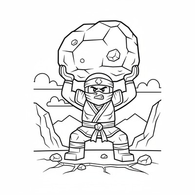 Ninjago Cole som lyfter ett stenblock