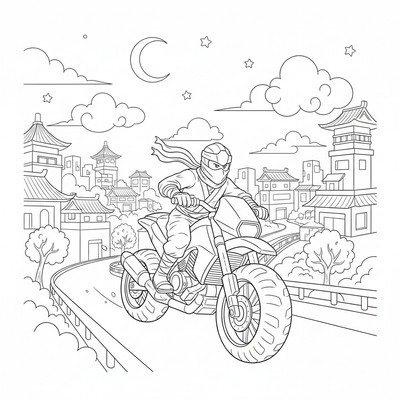 Ninjago på motorcykel i staden